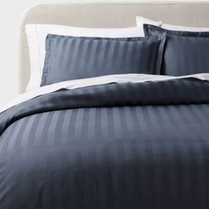 3pc Luxe Striped Damask Duvet Cover and Sham Set - Threshold Blue